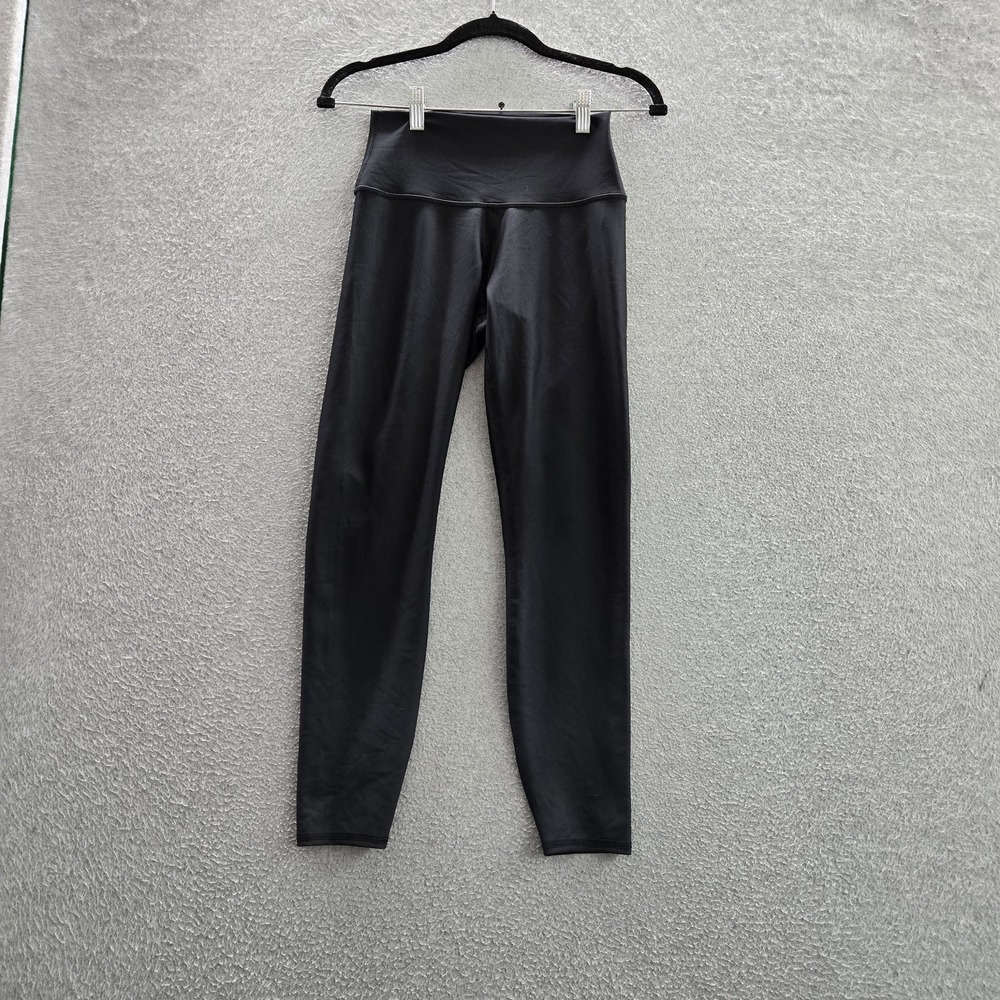 Alo Women Activewear Pants S Black Yoga Legging Logo Slim Mid Rise 25" Inseam